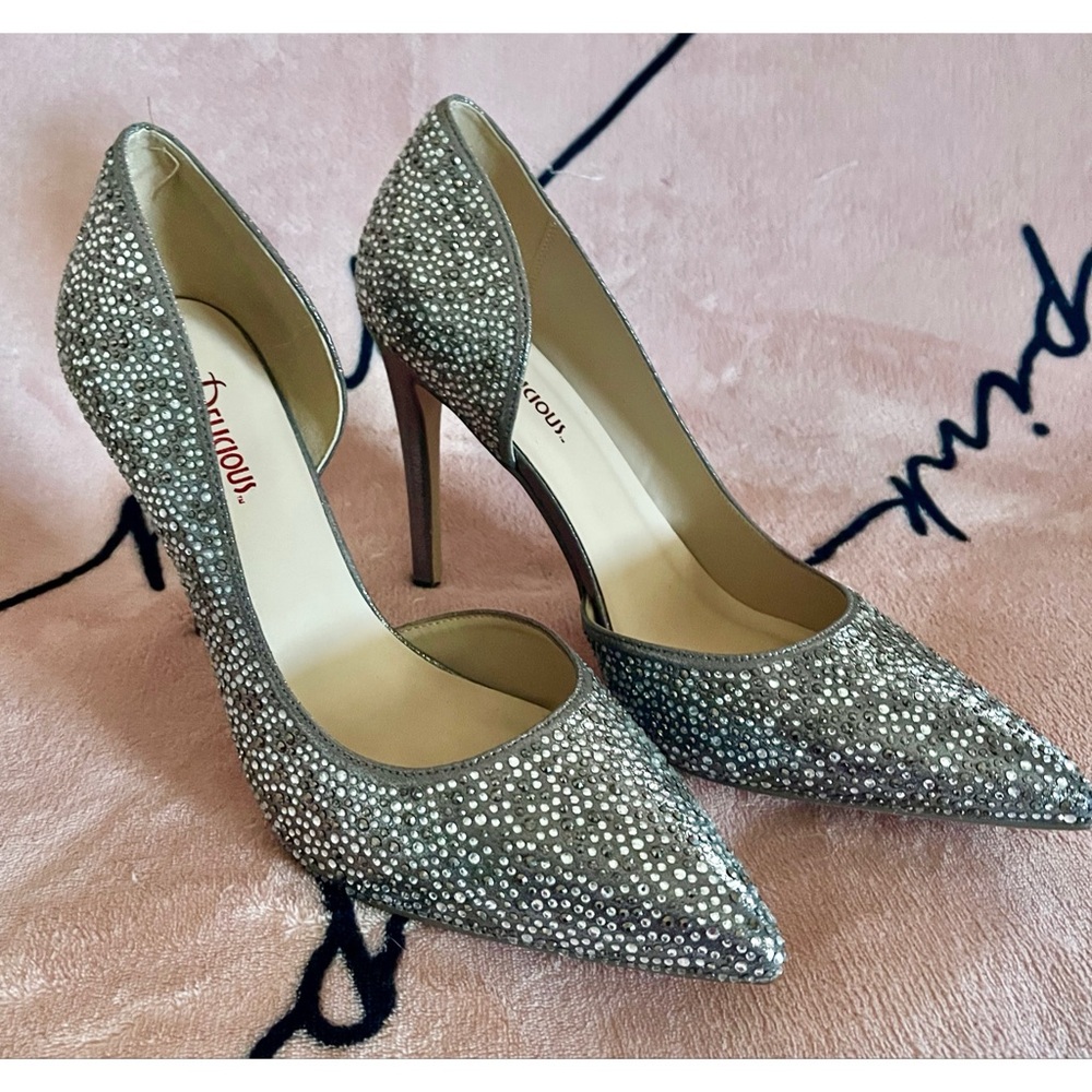 New Rhinestones Gems Crystals Silver Women's Shoes Pumps 10